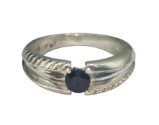 Anello Da Uomo In Zaffiro Blu Naturale Tondo Misura 7,5 In Argento Sterlina 925