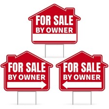 3PC For Sale By Owner Sign with Stakes, 17 Inches by 13 Inches - Double Sided...