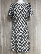 J Crew Women?s Black Ivory Silk Ikat Flutter Sleeve Career Dress 12T Classic