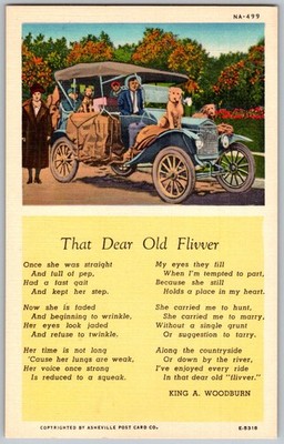Vtg Linen Postcard That Dear Old Flivver 1930s