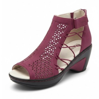 JBU by Jambu Nelly Wine Burgundy Laser Cut Wedge Sandals Vegan Womens 9.5M