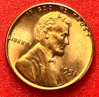 1951-P Lincoln Wheat Cent Penny GEM RED BU From an Original Bank Roll