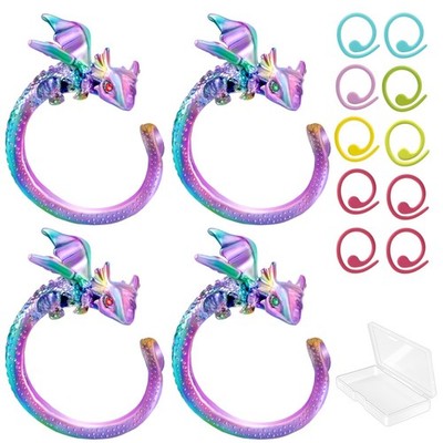 HUISUYTON 4PCS Adjustable Crochet Tension Ring for Finger, Dragon Multi 