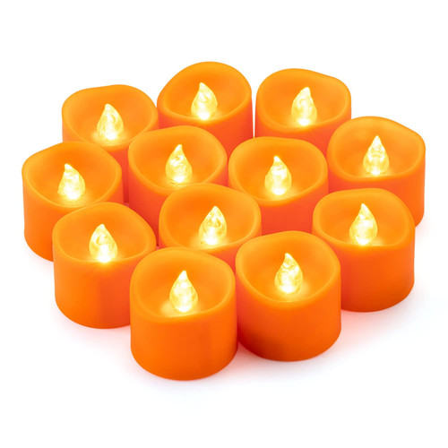 12 Pack Halloween Orange Tea Lights Battery Operated, Flameless Flickering El...