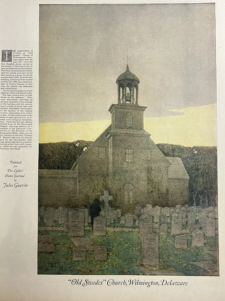1923 J. Guerin antigua iglesia sueca Wilmington - impresión de pintura antigua 27x35 cm LHJ Foto 3 de 3