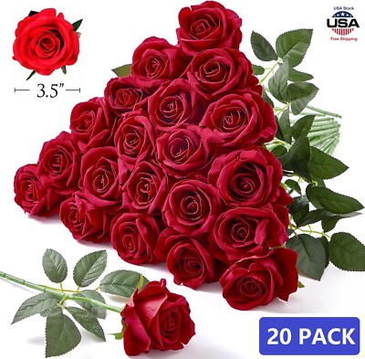 20PCS Red Silk Rose Artificial Flower Proposal Bouquet Home Decor Party Gift USA