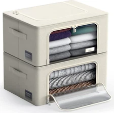 Storage Bins with Metal Frame - Stackable & Foldable Clothes Organizer Bags - Ox