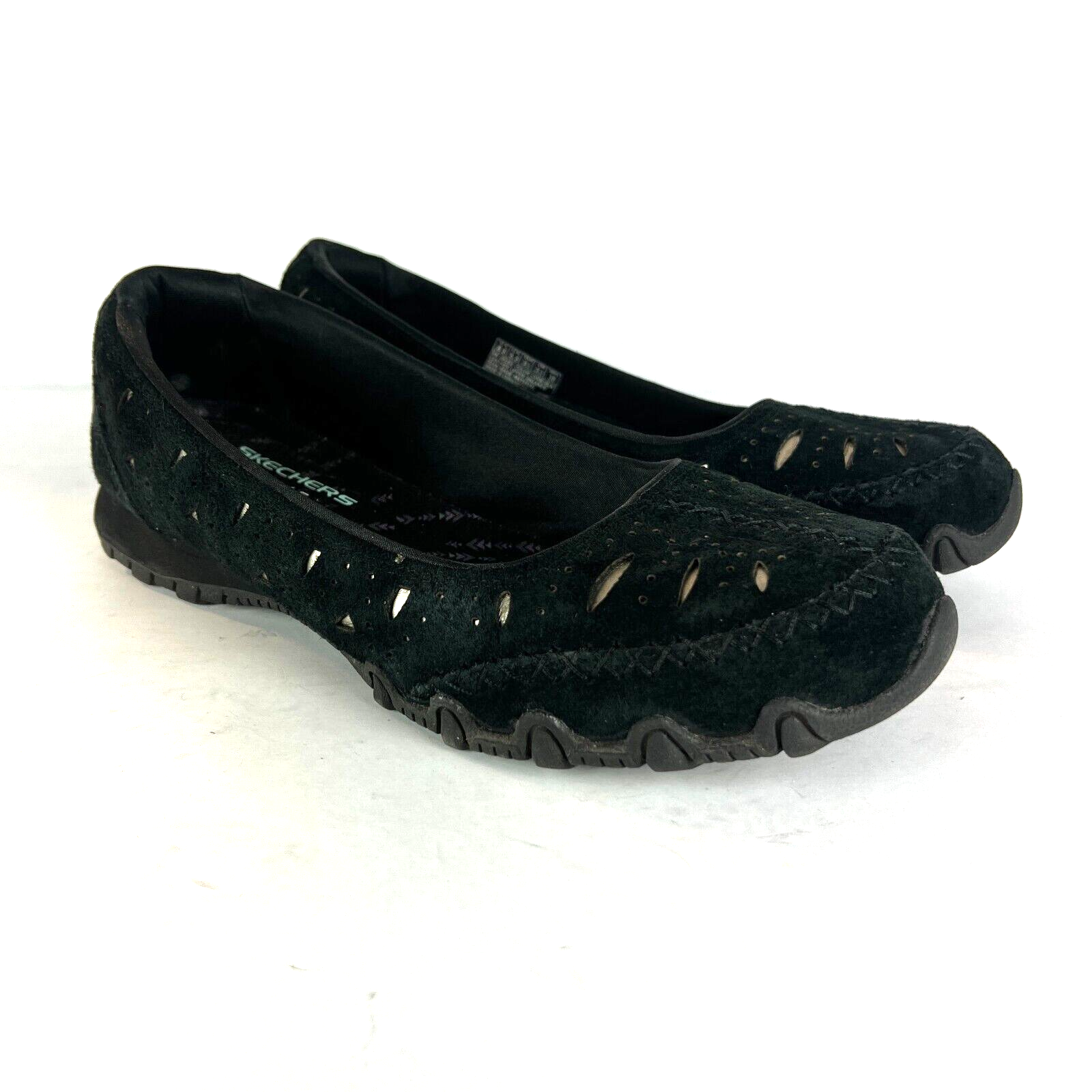 Skechers Flats Shoes Womens 8.5 Black Leather Relaxed Fit Memory Foam Ballet-image