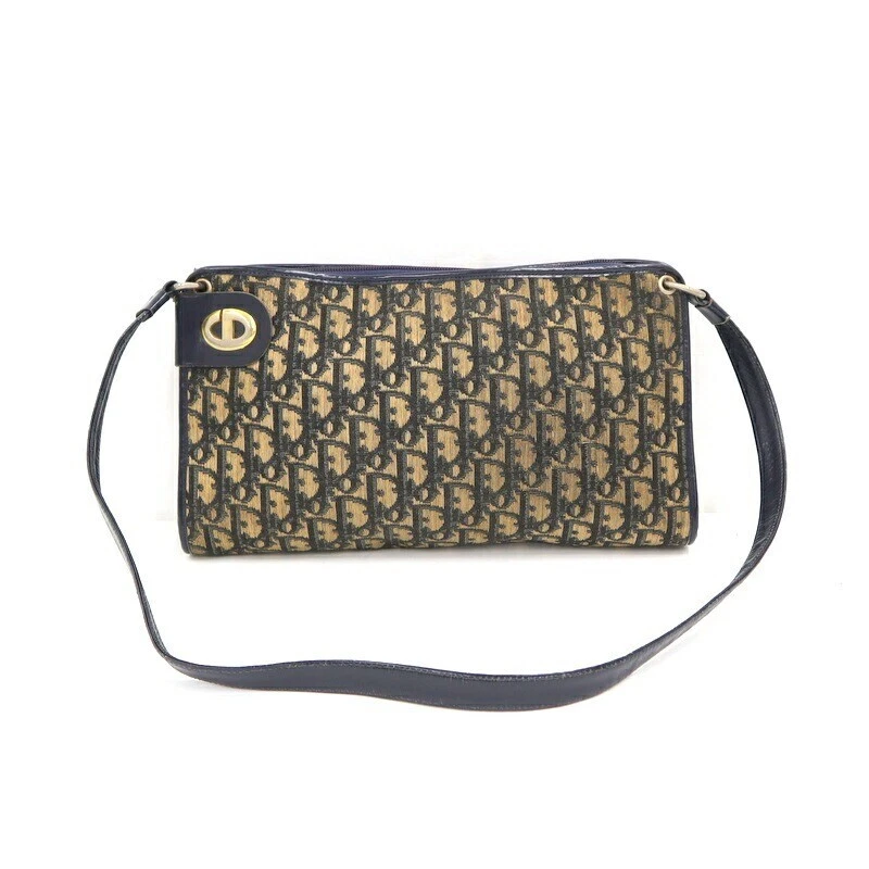 Christian Dior Vintage Accessoire Pochette Sac Bandoulière Trotteur Toile Cuir Beige