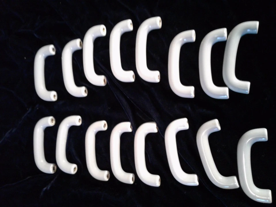 16 tiradores de cajón de porcelana gris vintage rayas blancas cerámica moderna Foto 2 de 4