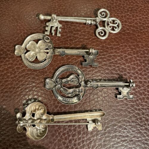 4 Vintage Sterling Silber Skelett Schlüssel Anstecknadel Broschen - Bild 2 von 3