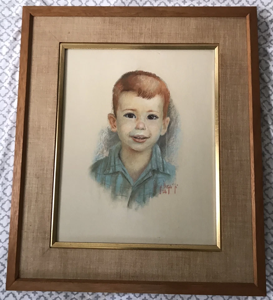 De colección George Unger Jr Retrato Pastel Pelirrojo Niño Niño 1956 Obra de Arte Original Foto 2 de 4
