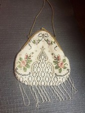 ANTIQUE - Micro Bead Purse - Brass Frame, Clasp,  Chain    