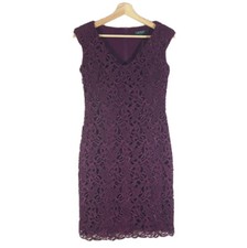 NWT Lauren Ralph Lauren Scalloped Lace Sheath Dress Sleeveless Plum Color Sz 0