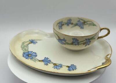 GDA Limoges Hand-Painted Teacup & Tray Set Signed by Ruby Carson 02/15/1946