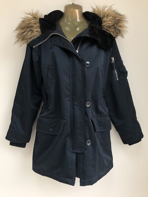 GAP Snorkel Parka Jacket Size XS Dark Navy Blue Warm Padded Coat, Fur Lined  Hood UK
