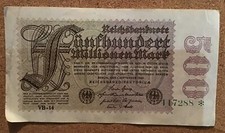 Germany Banknote. 500 Million Mark. Dated 1923. Vintage Note.
