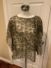 Michael Kors Gray Snakeskin/Leopard Sheer Cover-Up Top, Size S/M