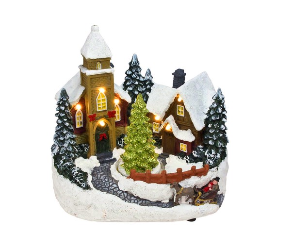 Led Weihnachts Dorf Mit Bewegung - 19Cm - Winter Stadt Szene Tisch Deko Batterie-image