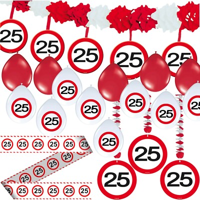 25. GEBURTSTAG DEKO SET - 24 TEILE - Verkehrsschild Party Set Dekoration Ballons