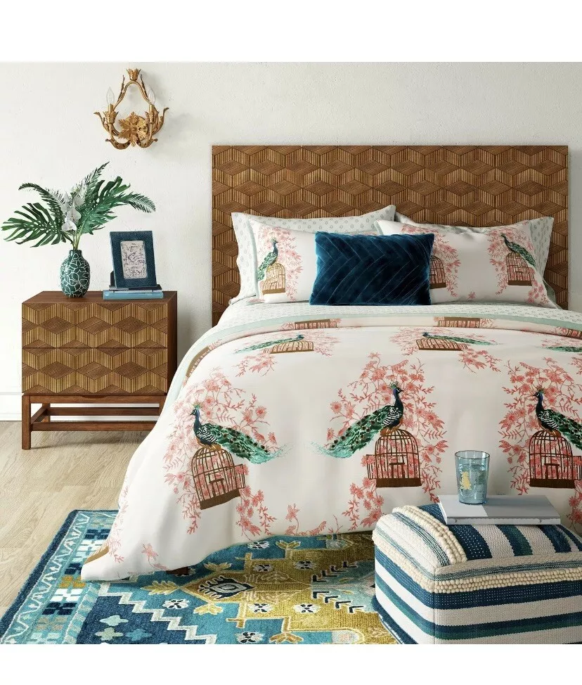 Opalhouse Peacock Duvet Cover Set With Sham White Indo Bedding Twin XL Twin