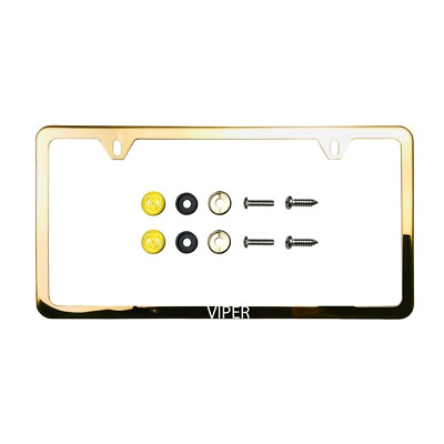 Fit Dodge Vipe Laser Etching Stainless Steel Gold Slim License Frame w/Metal Cap