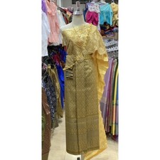 Golden Thai dres Wedding Dress Cloth Skirt Top Asia GoldColor Not include jewer