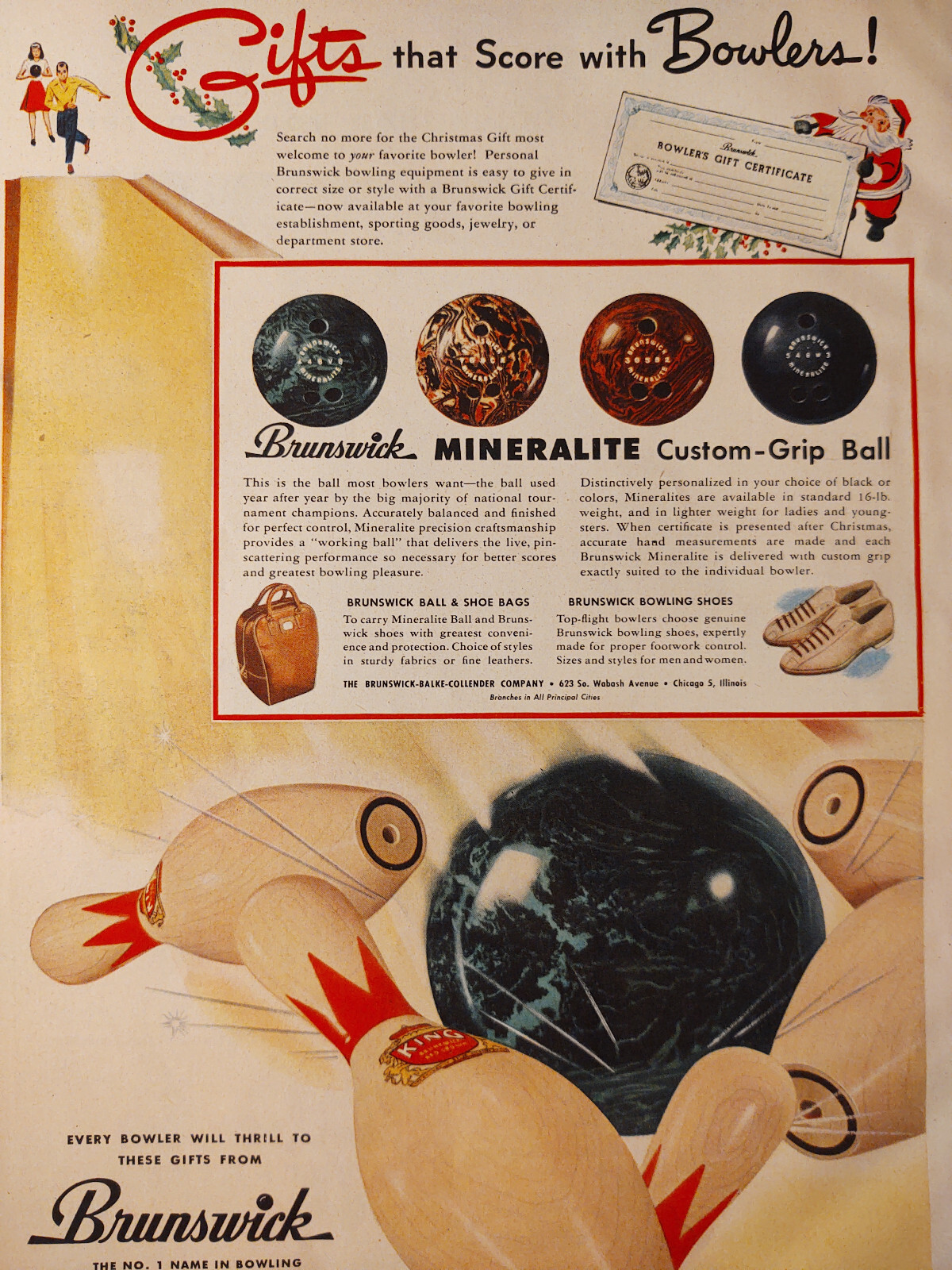 1947 Esquire Art Ads Kimberly Pockette Pen Eversharp Brunswick Bowling balls