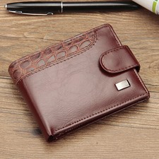 Men's Leather Bifold Wallet ID Credit Card Holder Money Coin Purse With Hasp US