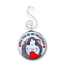 Black White Guinea Pig Valentines Day Mini Ornament Handmade Holiday Decor