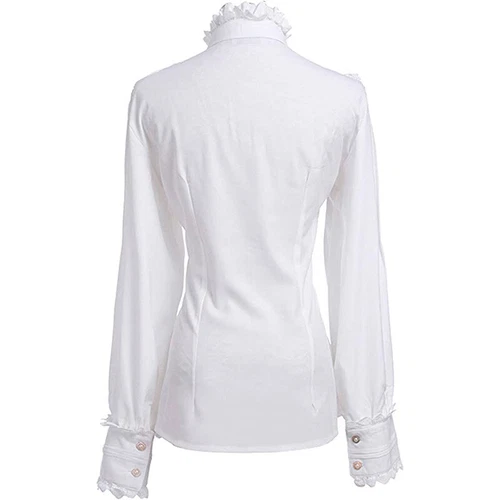 Ladies Shirt Ruffled Lace Top Victorian Blouse Bowknot Retro Gothic Chic Elegant - Bild 14 von 23