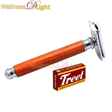 Safety Razor Double Edge Wood Handle Razors + Blades travel Kit Set BTS-307