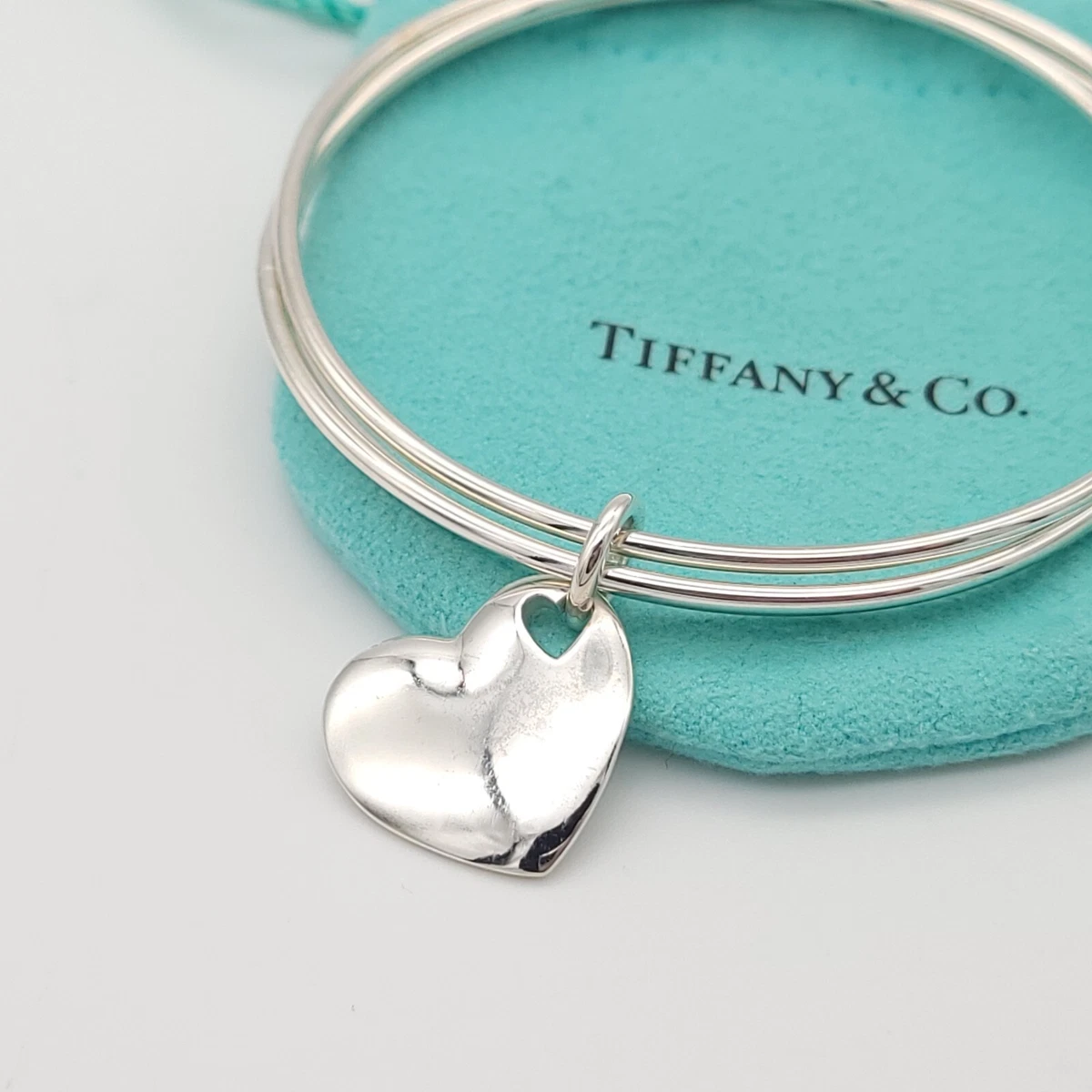 Tiffany Co. 925 Sterling Silver Heart Tag Triple Bangle Bracelet