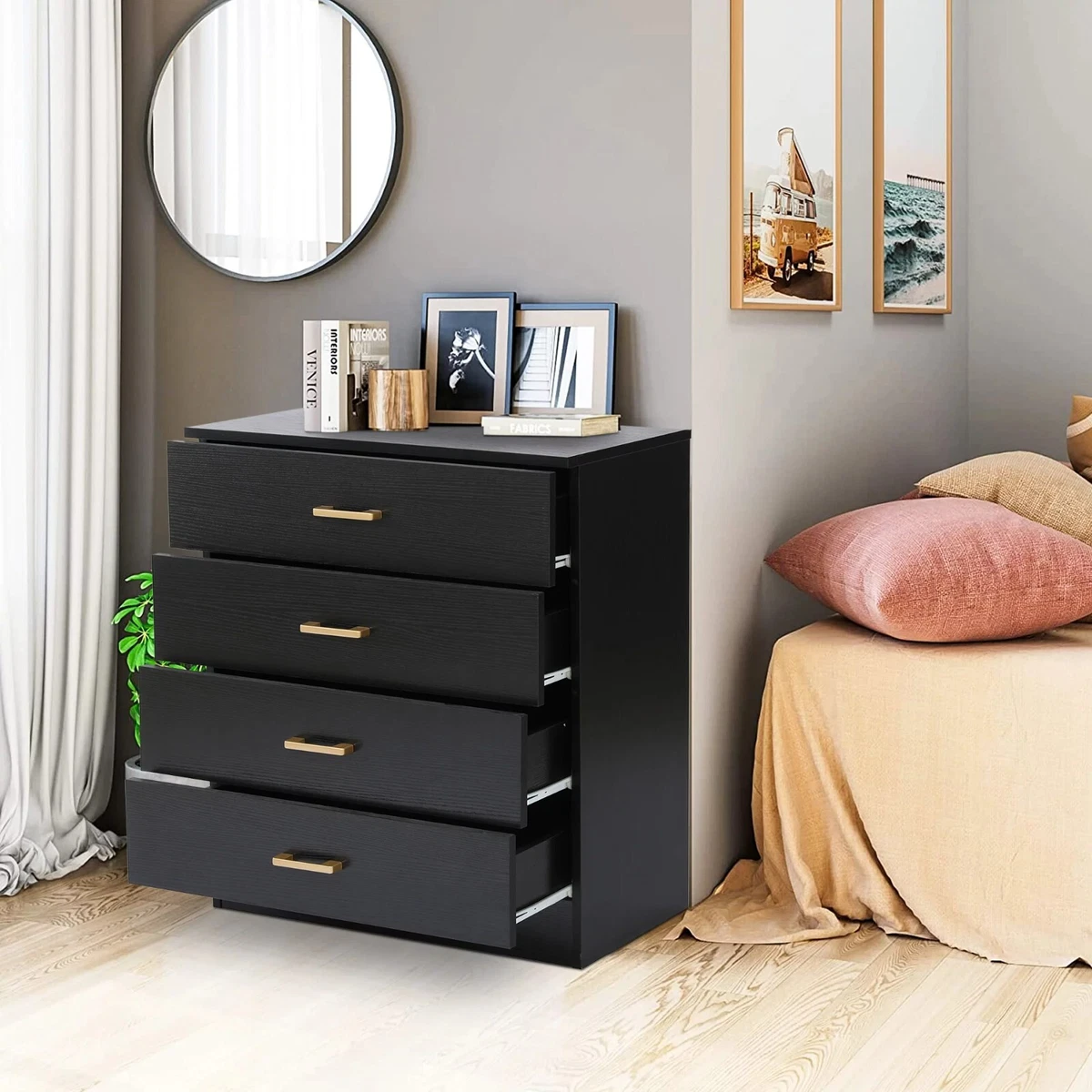 Segmart Black 4 Drawer Dresser for Small Space Wood Storage
