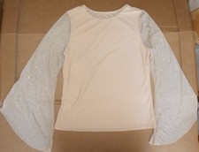 NWOT Glittered Bell Sleeve Praise Top Nude Gold Ladies Small Adult Pullover