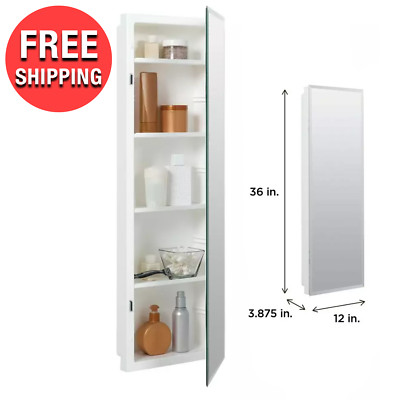Bathroom Medicine Cabinet Wall Mount Glass Door Mirror 12'' x 36'' Storage Shelf