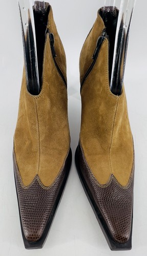 90s Bebe Leather Suede 2-Tone Western Heeled City Bootie 8.5 Excellent Condition - Picture 3 of 8