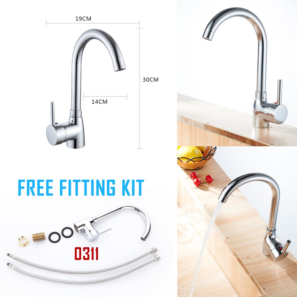 Modern Chrome Kitchen Sink Taps MonoBloc Sin/Twin Lever Swivel Spout