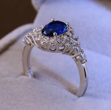 Pretty Valentine Gift Ring 1.9 CT Simulated Sapphire Gorgeous Ring Silver Plated
