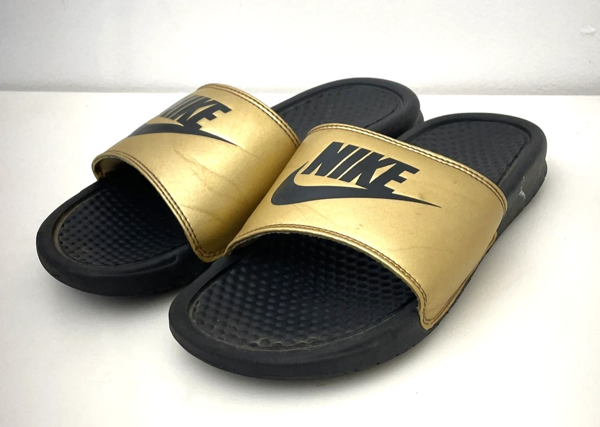 Nike Benassi Just Do It Slide Sandalo Donna Taglia 10 Nero Oro Slip On