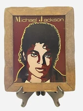 Vintage MICHAEL JACKSON MJ 1980s Gold Glitter Accent Wooden Framed Artwork