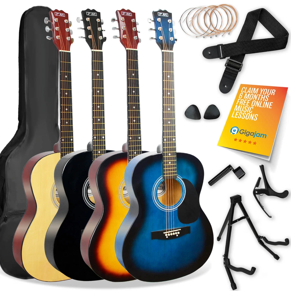 Acoustic Guitar Full Size with Bag, Strap, Stand, Strings & More - 3rd Avenue