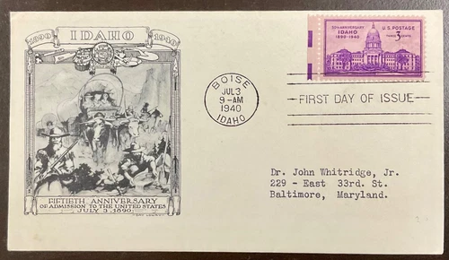 896 Aristocrats-Lowry cachet Idaho Statehood FDC 1940