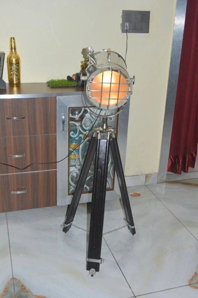 Nautical Hollywood Studio Tripod Floor Lamp Theater Spotlight Home Office Light - Image 4 of 4