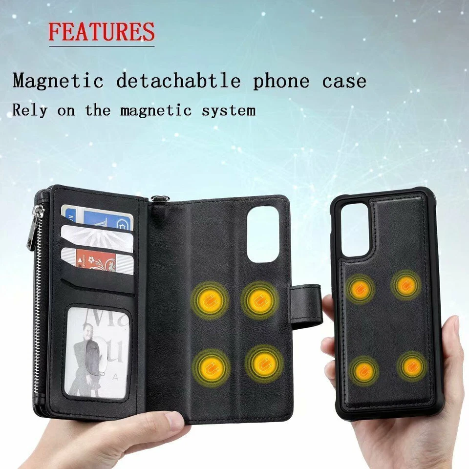 Magnetic Removable Zipper Wallet Leather Case Cover For Samsung S20 S9 S8 Note10 - Image 4 of 4