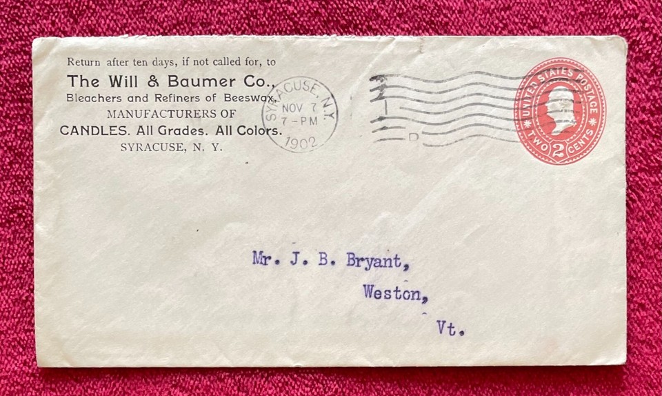 THE WILL & BAUMER CO. CANDLE MAKERS SYRACUSE NEW YORK 1902 LETTER