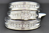 Diamond Trio Set Round Cut Engagement Ring Wedding Band Sterling Silver .35 Ct on sale Diamond Trio Set Round Cut Engagement Ring Wedding Band Sterling Silver .35 Ct on sale