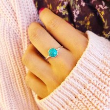 Genuine Copper Turquoise Ring 925 Sterling Silver Ring Dainty Turquoise Ring