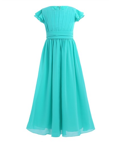 Girls' Flutter Sleeves Ruffles Bridesmaid Prom Gown Party Long Flower Girl Dress - Picture 76 of 93