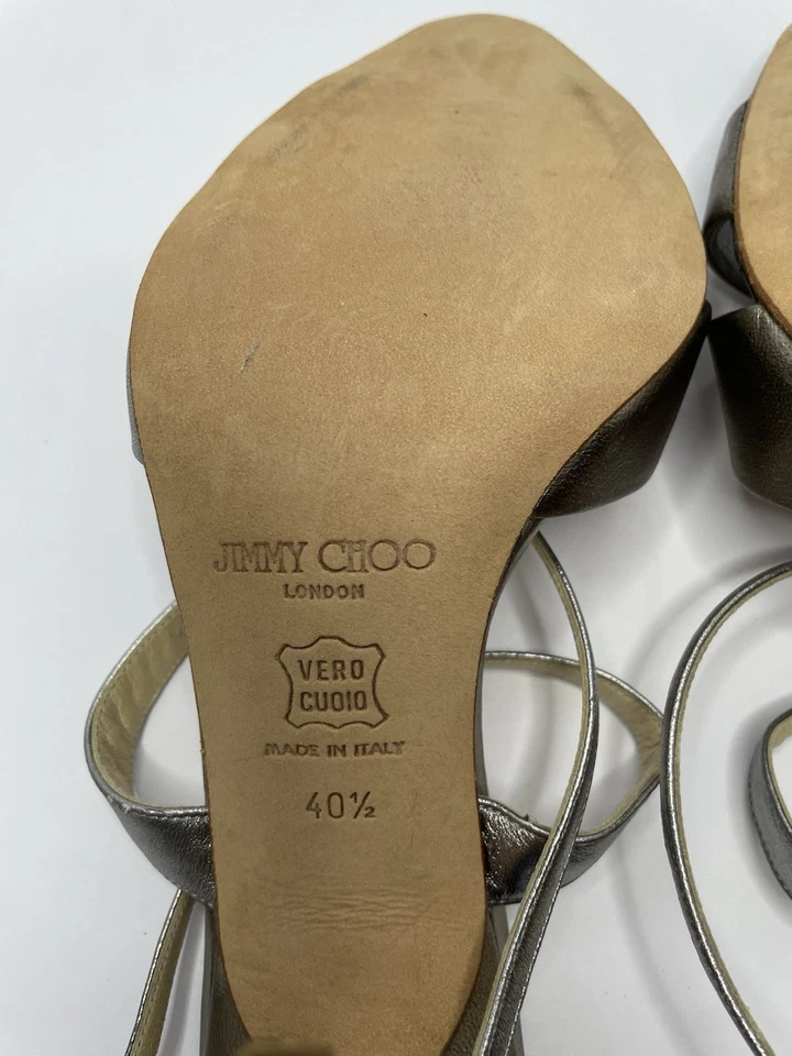 Jimmy Choo Tacones Metálicos con Tirantes Talla 40.5 | Puntera de Cristal | Hecho en Italia Foto 3 de 4
